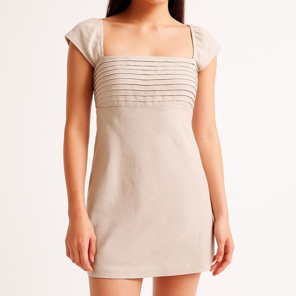 NWT Abercrombie & Fitch Emerson Cap Sleeve Mini Dress XXL Linen Cotton Oatmeal